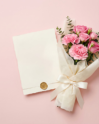 JPG 편집이미지 기념일 꽃 분홍색 꽃다발 데이트 결혼식 선물 사랑 이벤트 장식 편지 카네이션 감사 가정의달 봉인 스타일 편집실사 AI포토 AI콘텐츠 식물 감정 컬러 결혼 5월 CG 파일형식