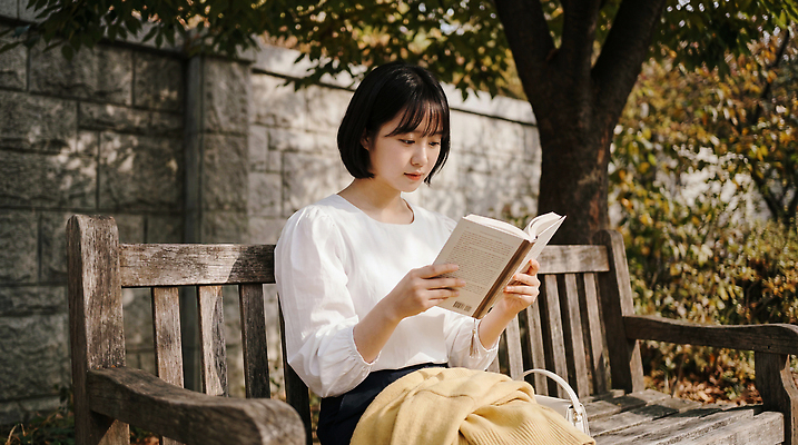 JPG 나무 편집이미지 공원 여자 벤치 자연 휴식 취미 책 독서 편안함 집중 읽기 의료성형뷰티 편집실사 AI인물포토 AI콘텐츠 식물 공공시설 컨셉 의자 모션 사람 감각 CG 생태계 파일형식 AI포토