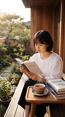 JPG 나무 식물 편집이미지 여자 커피 의자 책 독서 정원 편안함 컵받침 읽기 의료성형뷰티 편집실사 AI인물포토 AI콘텐츠 음료 가구 모션 사람 감각 받침대 CG 파일형식 AI포토
