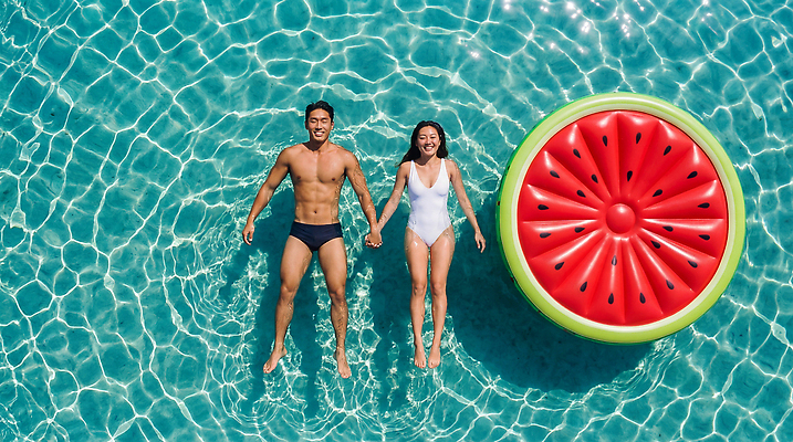 JPG 편집이미지 커플 여자 남자 수영복 물놀이 수박 수영장 물 여름 손잡기 수영 즐거움 튜브 의료성형뷰티 편집실사 AI인물포토 AI콘텐츠 자연요소 옷 계절 감정 과일 관계 모션 놀이 사람 수상스포츠 CG 파일형식 AI포토