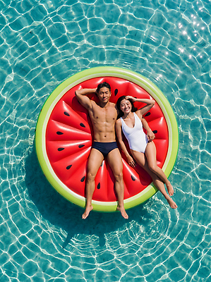 JPG 편집이미지 커플 여자 남자 수영복 물놀이 휴식 수영장 물 여름 수영 즐거움 튜브 의료성형뷰티 편집실사 AI인물포토 AI콘텐츠 자연요소 옷 계절 감정 컨셉 관계 놀이 사람 수상스포츠 CG 파일형식 AI포토