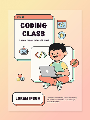 교육 어린이 일러스트 수업 학습 컴퓨터 디지털 블록 코드 즐거움 창의력 코딩 국내일러스트 AI파일 감정 사람 전자제품 컴퓨터교육 파일형식 벡터