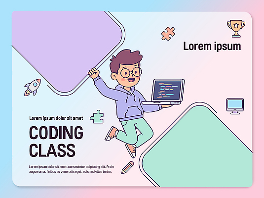 학생 교육 어린이 일러스트 수업 기술 학습 컴퓨터 기쁨 로켓 퍼즐 즐거움 창의력 프로그래밍 코딩 국내일러스트 AI파일 감정 사람 전자제품 작업 개발 컴퓨터교육 파일형식 벡터