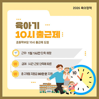 템플릿 학생 학교 초등학교 부모 육아 월급 정책 지원 출근시간 10시 2026년 지원금 이미지템플릿 AI파일 교육 가족 시간 연도 출근 파일형식 벡터