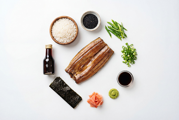 JPG 편집이미지 재료 밥 요리 고명 조미료 해조류 고추냉이 장어 간장 대파 장어초밥 일본음식 편집실사 AI포토 AI콘텐츠 음식 어류 초밥 양념 해양식물 CG 파 향미료 파일형식