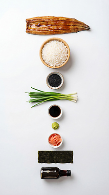 JPG 편집이미지 재료 밥 요리 초밥 김 고추냉이 장어 파 생강 장어초밥 흑깨 일본음식 편집실사 AI포토 AI콘텐츠 음식 채소 어류 양념 해조류 CG 깨 파일형식