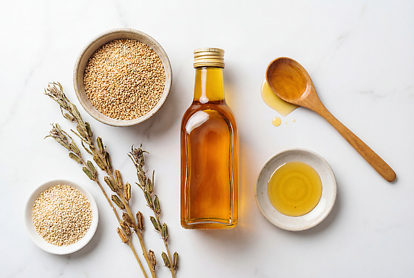 JPG 편집이미지 그릇 식재료 재료 숟가락 향신료 참기름 참깨 편집실사 AI포토 AI콘텐츠 식기 수저 기름_음식 CG 깨 향미료 파일형식