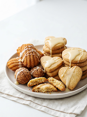 JPG 편집이미지 음식 디저트 쿠키 주방 달콤 맛 제빵 마들렌 구움과자 편집실사 AI포토 AI콘텐츠 컨셉 제과제빵 CG 파일형식