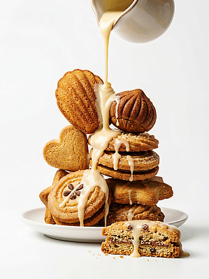 JPG 편집이미지 접시 디저트 쿠키 제과 달콤 크림 홈메이드 마들렌 구움과자 편집실사 AI포토 AI콘텐츠 식기 음식 제과제빵 맛 CG 만들기 파일형식