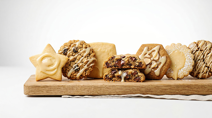 JPG 편집이미지 디저트 쿠키 빵집 달콤 크림 일렬 초코칩 마들렌 구움과자 편집실사 AI포토 AI콘텐츠 음식 상점 초콜릿 맛 CG 파일형식