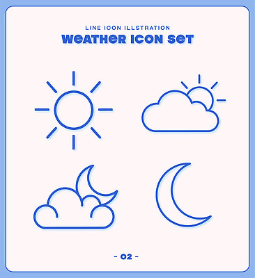 아이콘 선 날씨 파란색 맑음 달 밤 흐림 2D아이콘 AI파일 자연요소 컬러 파일형식 벡터