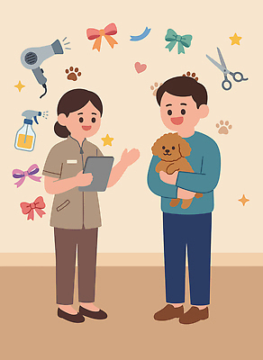 반려견 일러스트 건강 관리 대화 반려동물 미용용품 강아지 미용실 먹이 미용사 서비스 주인 애견미용 애완동물가게 국내일러스트 AI파일 동물 직업 말하기 뷰티 상점 개 뷰티샵 오브젝트 파일형식 벡터