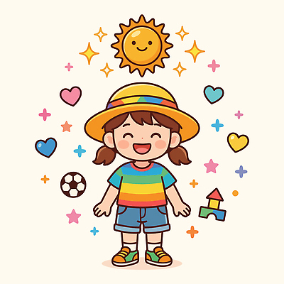 자연요소 모양 계절 감정 어린이 표정 사람 파일형식 벡터 태양 장난감 미소 행복 캐릭터 하트 공 블록 여름 옷 신발 즐거움 웃음 국내일러스트 일러스트 AI파일 유치원생