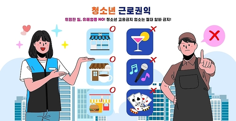 일러스트 청소년 안내 안전 자료 보호 아르바이트 고용 규정 유해물질 권리 노동법 노동권 국내일러스트 AI파일 근로기준법 근로권익 컨셉 사람 구직 법 인권 채용 파일형식 벡터