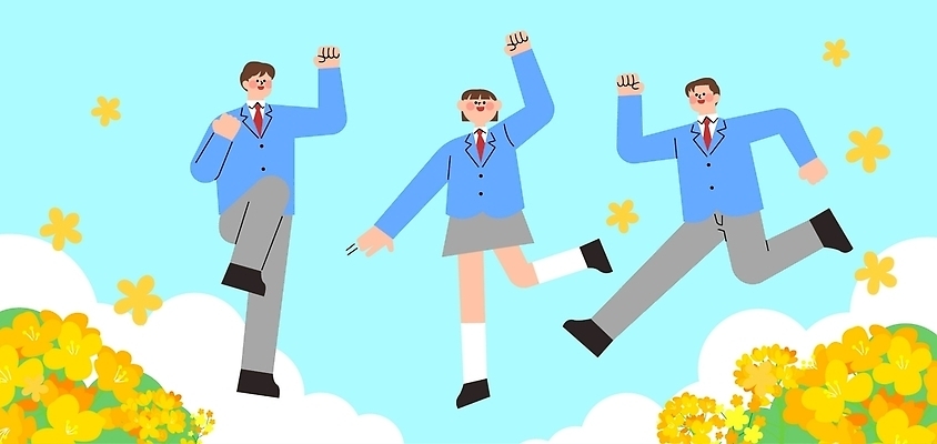 학생 행복 꽃밭 일러스트 청소년 놀이 함께함 웃음 친구 점프 봄 즐거움 국내일러스트 AI파일 계절 꽃 감정 컨셉 관계 모션 표정 사람 파일형식 벡터