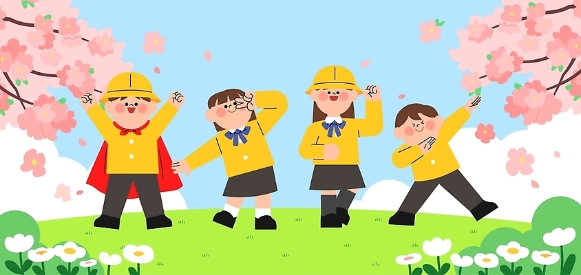 나무 꽃 행복 어린이 일러스트 하늘 웃음 일상 친구 봄 춤 즐거움 국내일러스트 AI파일 식물 계절 감정 관계 문화예술 표정 사람 라이프 파일형식 벡터