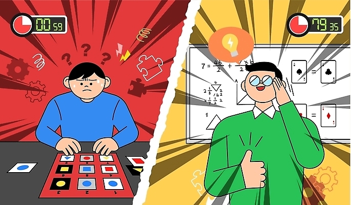 일러스트 탁자 성공 두명 에너지 게임 시간 집중 고민 노력 문제 해결 국내일러스트 AI파일 감정 가구 컨셉 놀이 사람 파일형식 벡터