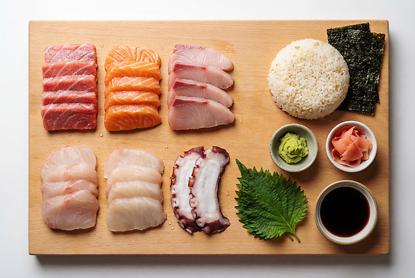 JPG 편집이미지 음식 밥 어류 요리 식사 초밥 생선회 고추냉이 해산물 간장 생강 일본음식 편집실사 AI포토 AI콘텐츠 채소 수중동물 회 양념 CG 파일형식