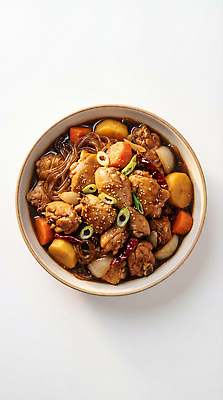 JPG 편집이미지 그릇 한식 채소 재료 식탁 감자 요리 닭고기 당근 맛 당면 찜닭 편집실사 AI포토 AI콘텐츠 식기 음식 컨셉 탁자 뿌리채소 육류 CG 닭고기요리 파일형식