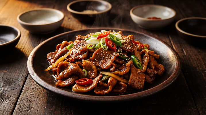 JPG 편집이미지 그릇 접시 한식 음식 채소 재료 식탁 한국 육류 요리 식사 양념 맛 고기요리 돼지불고기 편집실사 AI포토 AI콘텐츠 식기 아시아 컨셉 식재료 탁자 CG 불고기 파일형식