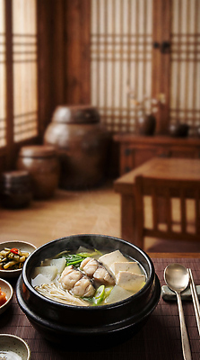 JPG 나무 편집이미지 그릇 식기 음식 탁자 한국 식사 뚝배기 국물 대구탕 편집실사 AI포토 AI콘텐츠 식물 아시아 한식 가구 CG 탕 파일형식