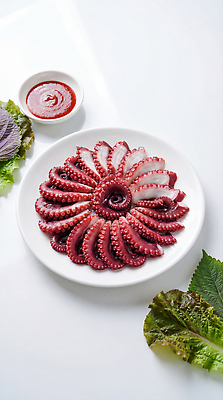 JPG 편집이미지 접시 한식 음식 채소 식탁 요리 맛 해산물 문어 문어숙회 편집실사 AI포토 AI콘텐츠 식기 컨셉 탁자 연체동물 수중동물 CG 숙회 파일형식