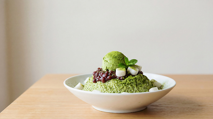 JPG 편집이미지 음식 탁자 아이스크림 디저트 여름 차가움 녹차 빙수 팥 녹차빙수 편집실사 AI포토 AI콘텐츠 계절 가구 차_음료 CG 파일형식