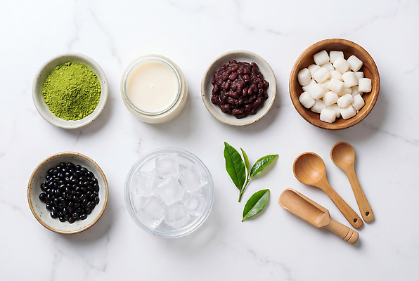 JPG 편집이미지 재료 탁자 디저트 요리 주방 얼음 전통음식 도구 준비 팥 찻잎 검은콩 녹차가루 녹차빙수 편집실사 AI포토 AI콘텐츠 자연요소 전통 음식 가구 콩 차_음료 가루 녹차 CG 빙수 파일형식