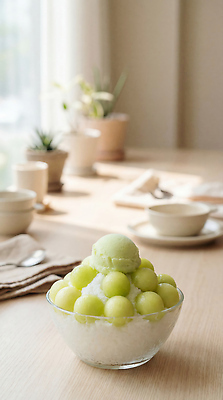 JPG 편집이미지 음료 과일 탁자 아이스크림 디저트 여름 얼음 멜론 부드러움 빙수 상큼 메론빵 편집실사 AI포토 AI콘텐츠 자연요소 계절 음식 빵 가구 감각 CG 파일형식