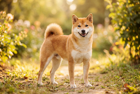 JPG 식물 동물 편집이미지 꽃 행복 반려견 자연 햇빛 귀여움 정원 일본 산책 개 강아지 시바견 편집실사 AI포토 AI콘텐츠 감정 아시아 컨셉 포유류 휴식 빛 반려동물 CG 생태계 파일형식