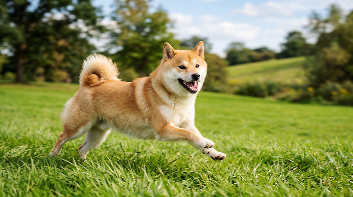 JPG 나무 편집이미지 자연 하늘 잔디 초원 반려동물 달리기 귀여움 개 즐거움 평원 시바견 편집실사 AI포토 AI콘텐츠 식물 동물 감정 컨셉 포유류 모션 CG 생태계 파일형식