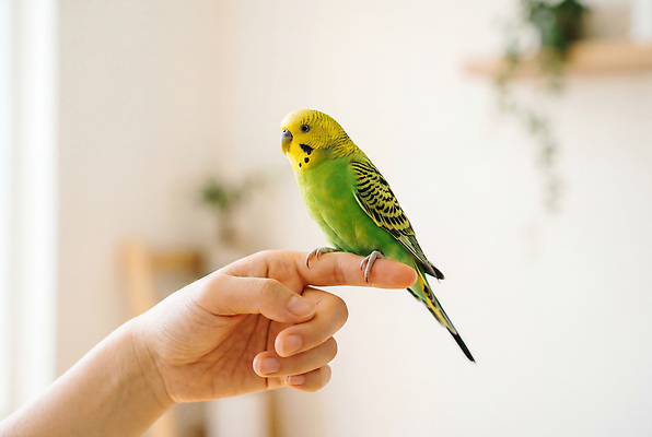 JPG 식물 동물 편집이미지 손 손가락 조류 실내 라이프 초록색 반려동물 노란색 앵무새 새장 주인 의료성형뷰티 편집실사 AI인물포토 AI콘텐츠 컬러 내부 생활 신체부위 CG 케이지 파일형식 AI포토