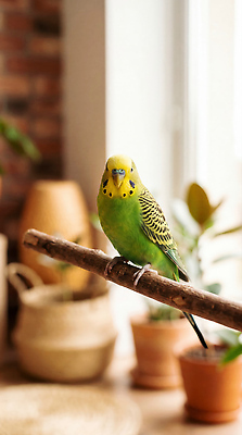 JPG 식물 동물 편집이미지 화분 조류 실내 초록색 반려동물 나뭇가지 창가 앵무새 편집실사 AI포토 AI콘텐츠 나무 컬러 창문 내부 CG 파일형식