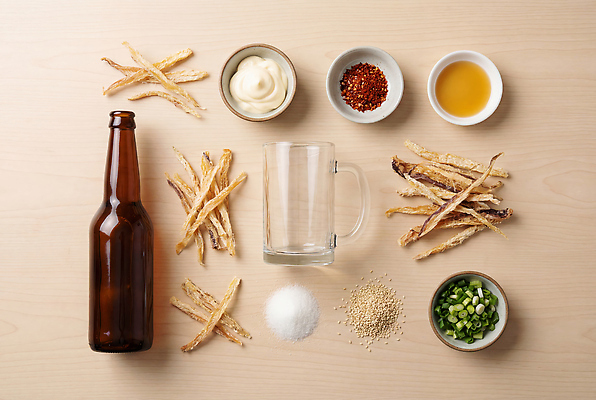 JPG 편집이미지 음식 재료 말린 맥주 생맥주 어류 요리 식용유 해산물 안주 소금 맥주잔 파 마요네즈 고춧가루 참깨 먹태 편집실사 AI포토 AI콘텐츠 채소 술잔 주류 수중동물 소스_음식 기름_음식 가루 CG 깨 건어물 파일형식