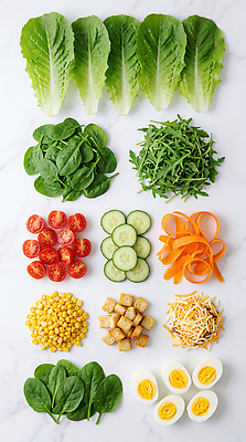 JPG 편집이미지 다이어트 채소 재료 방울토마토 오이 치즈 옥수수 식사 당근 샐러드 시금치 삶은계란 바질 로메인 루꼴라 크루통 편집실사 AI포토 AI콘텐츠 꽃 음식 빵 토마토 유제품 곡류 뿌리채소 건강 계란 계란요리 CG 파일형식
