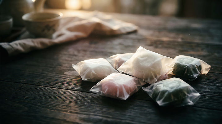 JPG 편집이미지 전통 음식 탁자 디저트 봉투 따뜻함 종류 다과 먹거리 편집실사 AI포토 AI콘텐츠 가구 CG 파일형식