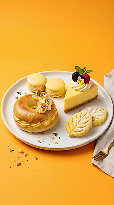 JPG 편집이미지 접시 음식 빵 과일 디저트 장식 노란색 과자 케이크 빵집 도넛 달콤 생크림 베이글 마카롱 편집실사 AI포토 AI콘텐츠 황치즈 식기 컬러 치즈 상점 맛 크림 CG 파일형식