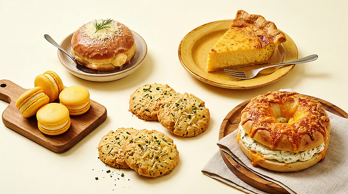 JPG 편집이미지 음식 디저트 종류 쿠키 빵집 도넛 맛 크림 베이글 마카롱 치즈케이크 편집실사 AI포토 AI콘텐츠 황치즈 빵 컨셉 치즈 케이크 상점 CG 파일형식