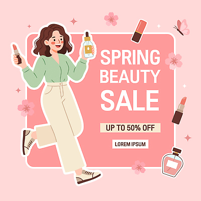 여자 패션 꽃 컬러 일러스트 쇼핑 뷰티 세일 봄 화장품 상품 고객 알림 향수 마케팅 국내일러스트 AI파일 식물 계절 사람 파일형식 벡터