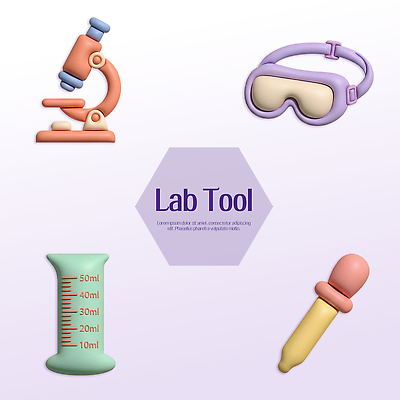 PSD 편집이미지 교육 과학 현미경 실험기구 실험 학습 장비 도구 화학 실험실 스포이트 측정 시험관 생물학 비커 보안경 편집3D 3D 안전장비 피펫 파일형식
