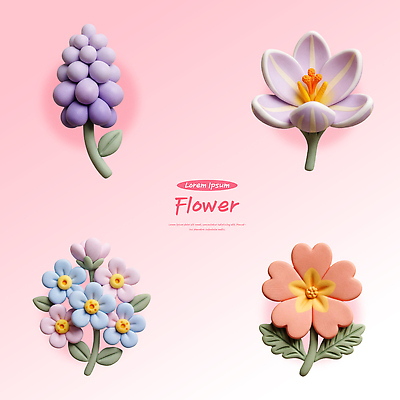PSD 편집이미지 꽃 컬러 봄꽃 공예 점토 무스카리 뷰티풀 사프란 편집3D 식물 취미 3D 봄 향신료 파일형식