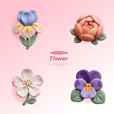 PSD 편집이미지 꽃 화초 봄꽃 벚꽃 공예 제비꽃 점토 작약 편집3D 식물 취미 3D 봄 파일형식