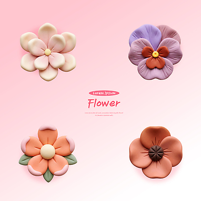 PSD 편집이미지 꽃 컬러 봄꽃 공예 점토 팬지 수공예 편집3D 식물 취미 3D 봄 파일형식