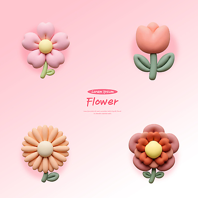 PSD 편집이미지 꽃 봄꽃 튤립 점토 편집3D 식물 3D 봄 파일형식