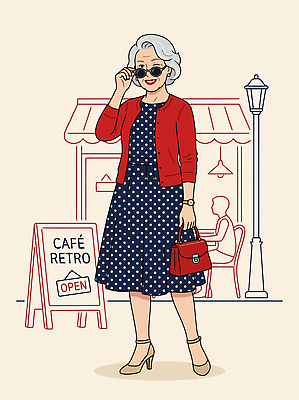 여자 패션 노년 할머니 가방 일러스트 거리 사람 선글라스 카페 오픈 외출 복고 스타일 국내일러스트 AI파일 잡화 안경 성인 상점 파일형식 벡터