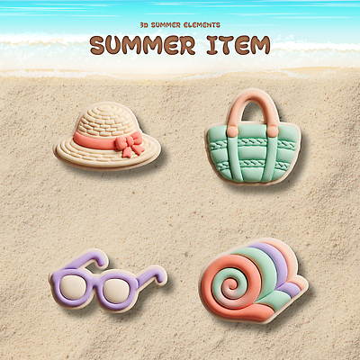 PSD 편집이미지 바다 가방 조개 해변 여름 선글라스 오브젝트 돗자리 밀짚모자 아이템 엘리먼트 편집3D 모자_잡화 잡화 계절 안경 어패류 3D 파일형식