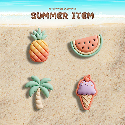 PSD 편집이미지 과일 아이스크림 수박 해변 여름 여름휴가 모래사장 야자수 3D 파인애플 오브젝트 아이템 엘리먼트 편집3D 나무 계절 바다 휴가 디저트 디지털합성 열대과일 파일형식 여름_계절
