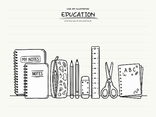 교육 라인일러스트 일러스트 문구용품 가위 자 학습 필기구 연필 공책 도구 지우개 정리 필통 국내일러스트 AI파일 학용품 오브젝트 파일형식 벡터