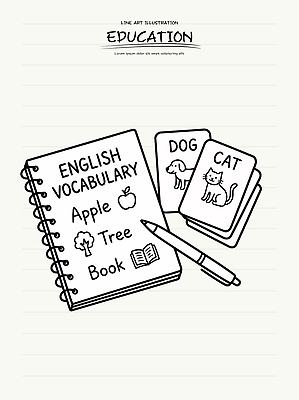 나무 영어 어린이교육 교육 라인일러스트 일러스트 교재 영어교육 책 단어 학습 필기구 공책 고양이 자료 개 사과 그림 국내일러스트 AI파일 식물 문자 과일 포유류 문구용품 반려동물 파일형식 벡터