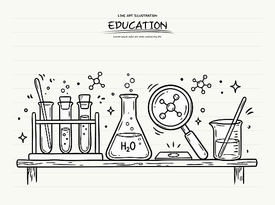 교육 과학 라인일러스트 일러스트 실험기구 실험 물 도구 관찰 액체 화학 실험실 플라스크 시험관 눈금 비커 확대경 과학교육 시약 국내일러스트 AI파일 자연요소 모션 약 파일형식 벡터